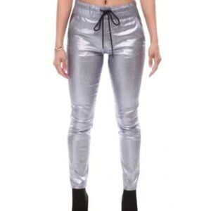 Juicy Coutour Women's Pants Easy Skinny Coated Silver Drawstring  Size 18 NEW